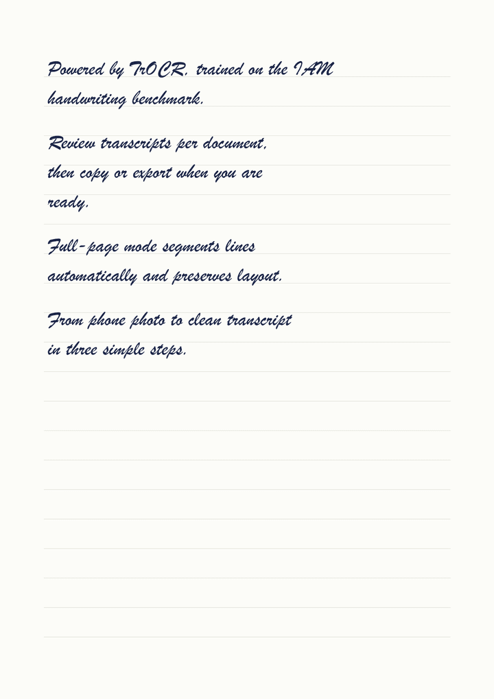 Sample handwritten promotional page